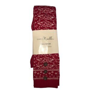 Simply Noelle Womens Tall Socks Christmas Red One Size Buttons Cotton Blend NEW